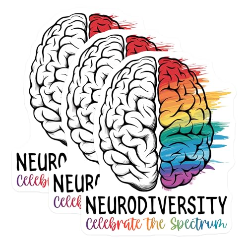 (3 Pack) Neurodiversity Decals - Celebrate Spectrum - Brain Art Decals - 3 Inches On Longest Side - Easy Peel & Apply - Made in USA - 3MCS0053