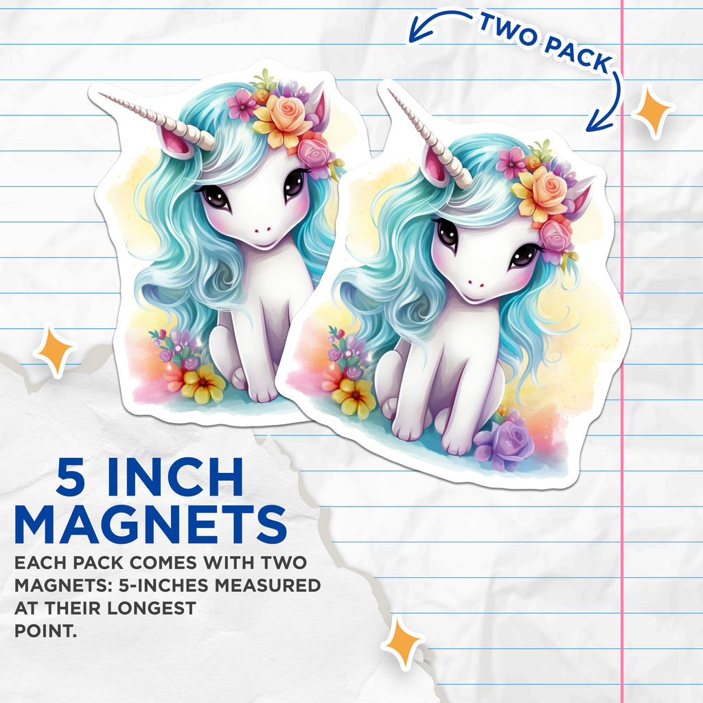(2 Pack) Kawaii Unicorn Magnets - Whimsical Fantasy Creature Decor - Kids Room Locker Refrigerator Accessories - 5 Inches On Longest Side - Thick Durable Magnet - Made in USA - MAG38192