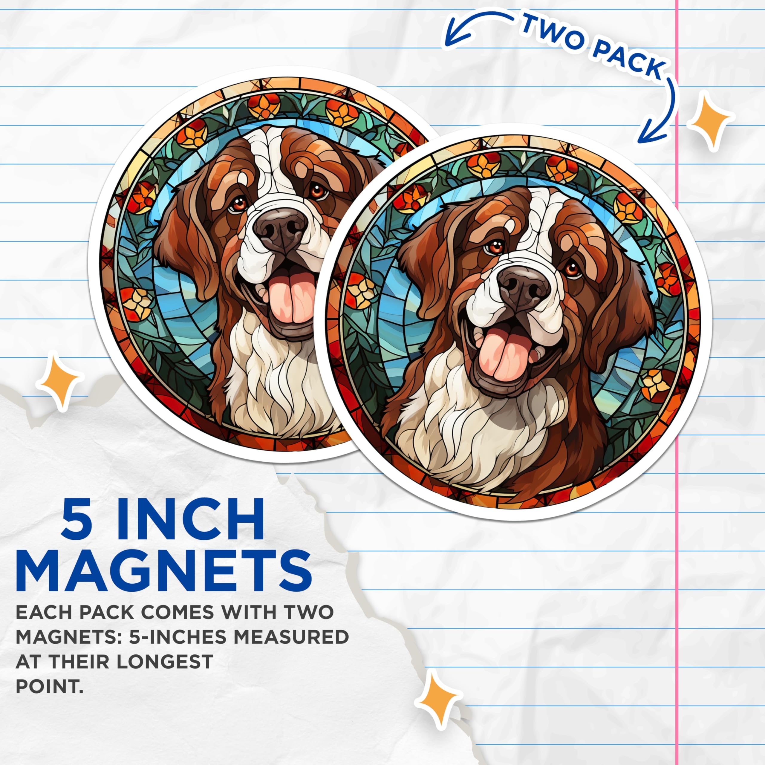(2 Pack) Bernese Mountain Dog Magnets - Stained Glass Dog - Pet Owner Decor - 5 Inches On Longest Side - Thick Durable Magnet - Made in USA - MAG28052