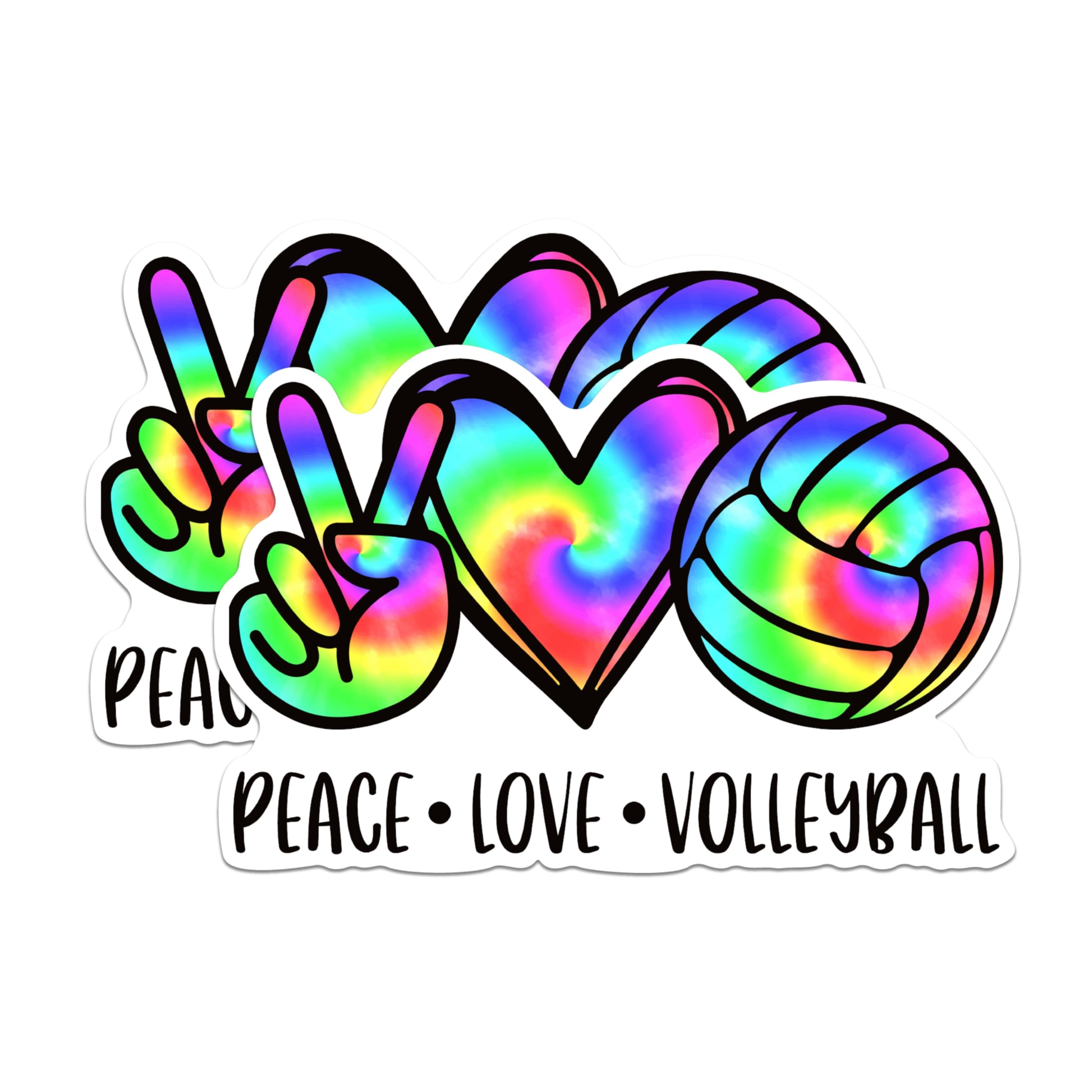 (2 Packs) Peace Love Volleyball Tiedye Magnets - Volleyball Player Mom Tie Dye Magnets - 5 Inches On Longest Side - Premium Magnet - for Fridges, Toolboxes, Cars - Made in USA - MAG2354