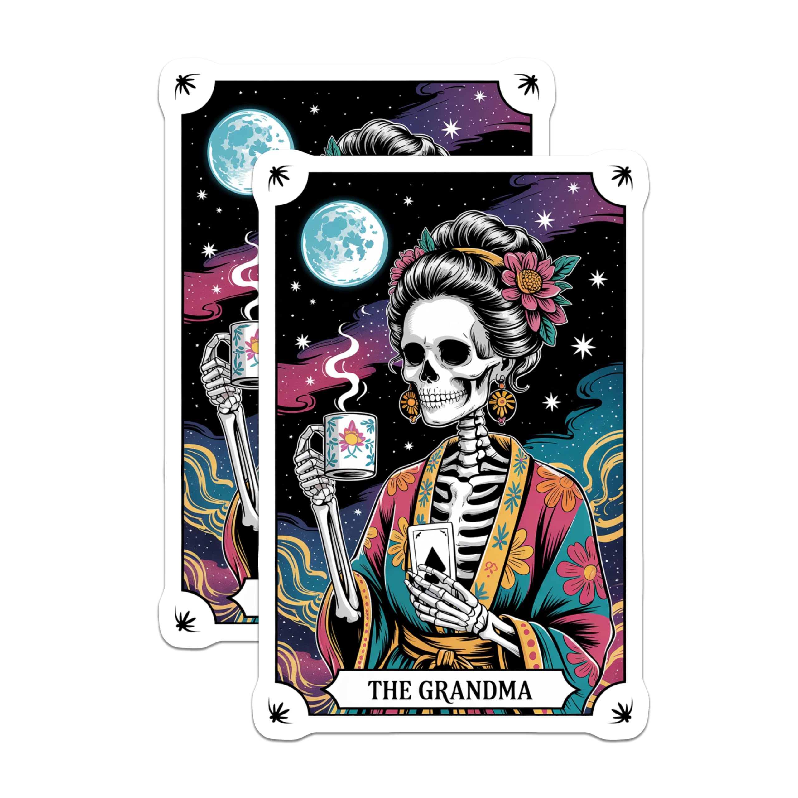 (2 Pack) The Grandma Tarot Card Magnets - Skeleton Day of the Dead Fridge Art - Cosmic Moon Witchy Kitchen Decor - 5 Inches On Longest Side - Thick Durable Magnet - Made in USA - MAG20441