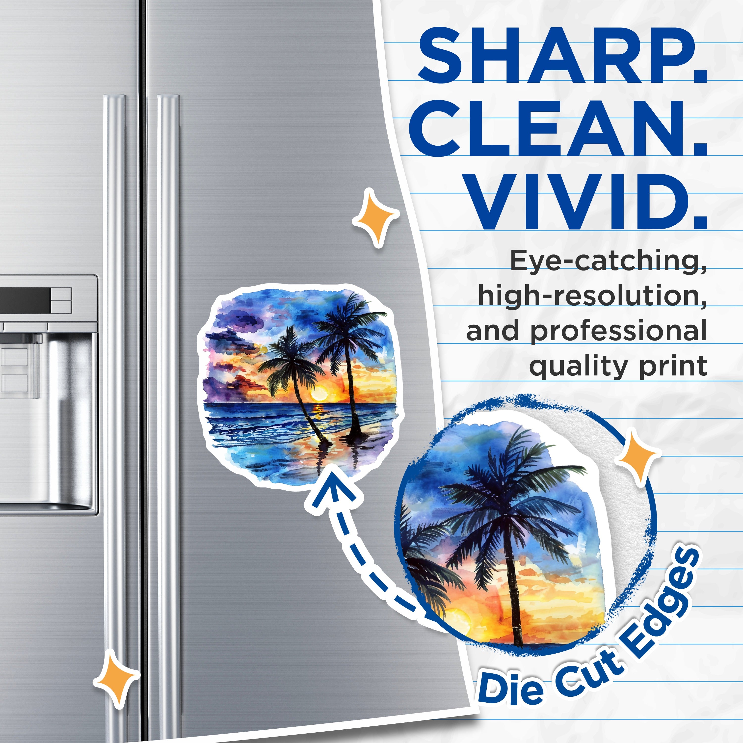 (2 Pack) Tropical Sunset Magnets - Palm Tree Beach Art - Coastal Ocean Decor - 5 Inches On Longest Side - Thick Durable Magnet - Made in USA - MAG39467