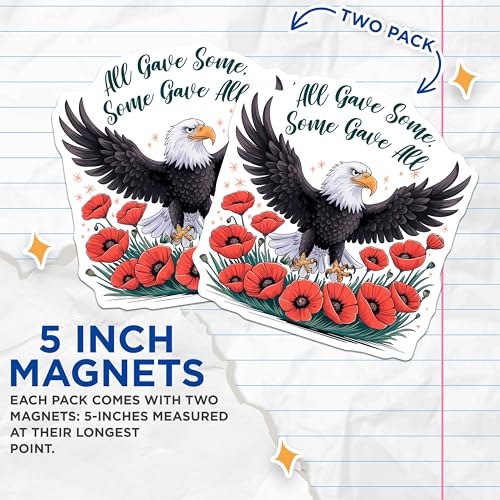 (2 Pack) Eagle Magnets Magnets - All Gave Some Some Gave All - Military Remembrance - 5" On Longest Side - Made in USA - Sticks to Refrigerators & Metal Surfaces - MAG8362