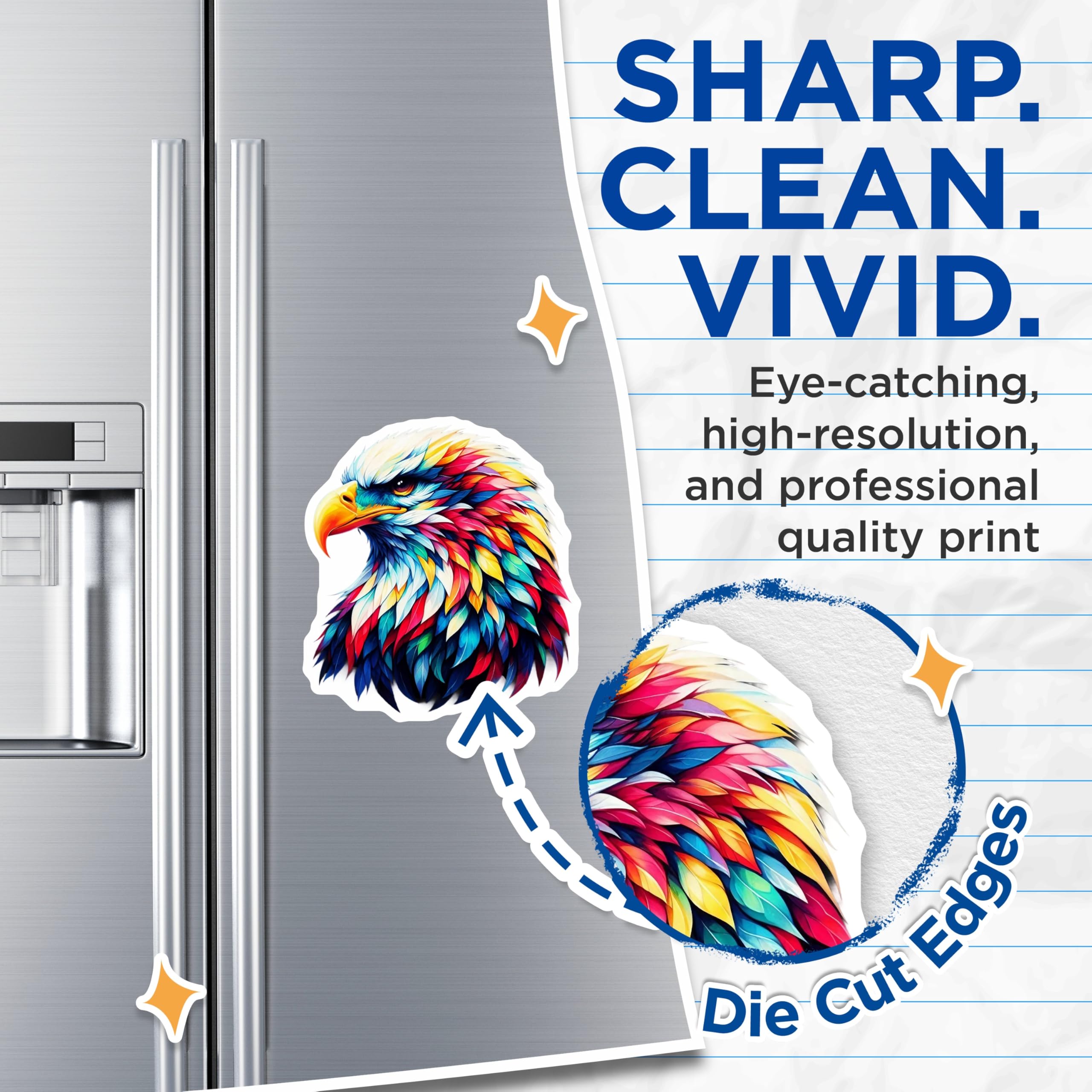 (2 Pack) Vibrant Rainbow Eagle Magnets - Abstract Wildlife Art Decor - Majestic Bird Artwork - Unique Home Office Accent - 5 Inches On Longest Side - Thick Durable Magnet - Made in USA - MAG20904
