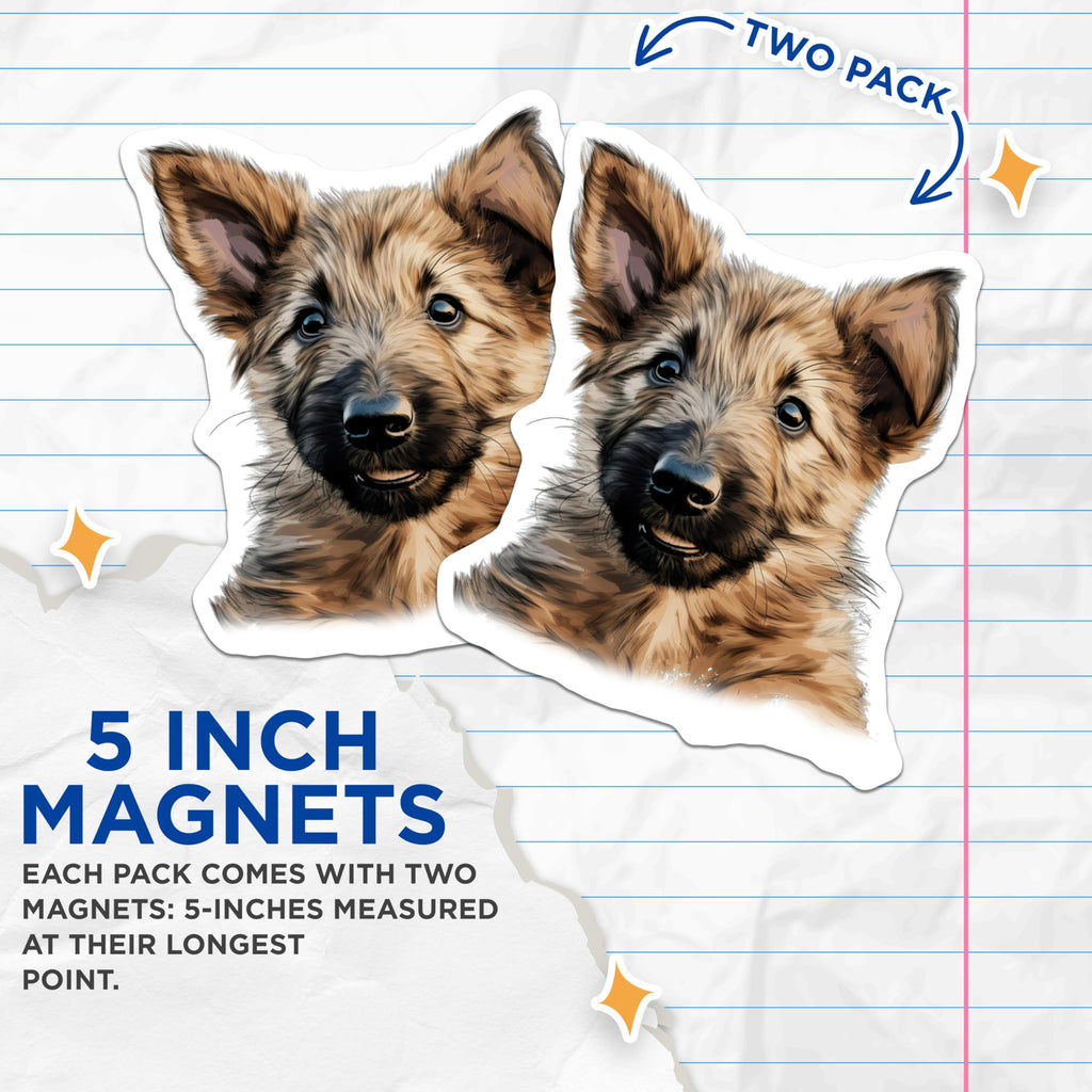 (2 Pack) German Shepherd Puppy Magnets - Cute Dog Lover Refrigerator Accent - Adorable Pet Owner Automotive Decor - 5 Inches On Longest Side - Thick Durable Magnet - Made in USA - MAG28631