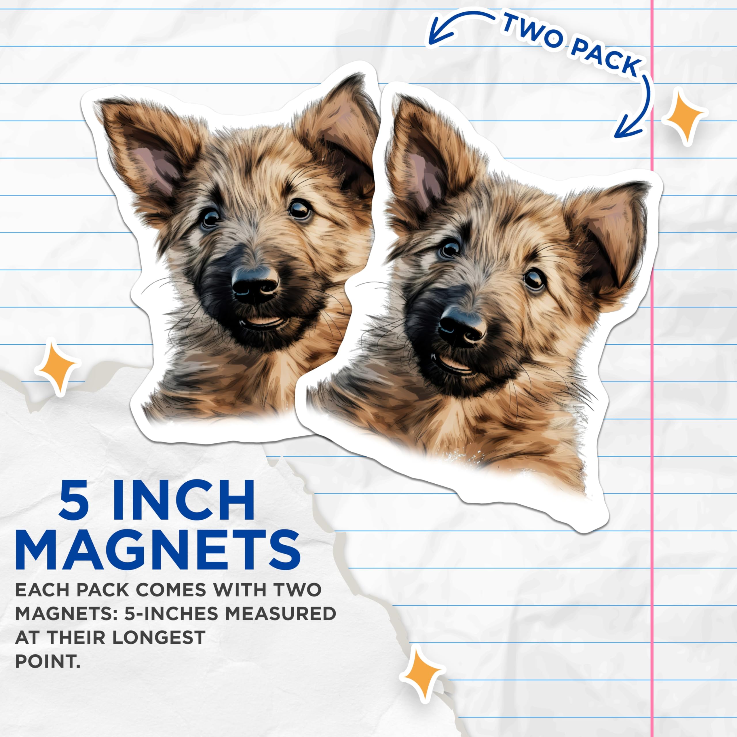 (2 Pack) German Shepherd Puppy Magnets - Cute Dog Lover Refrigerator Accent - Adorable Pet Owner Automotive Decor - 5 Inches On Longest Side - Thick Durable Magnet - Made in USA - MAG28631