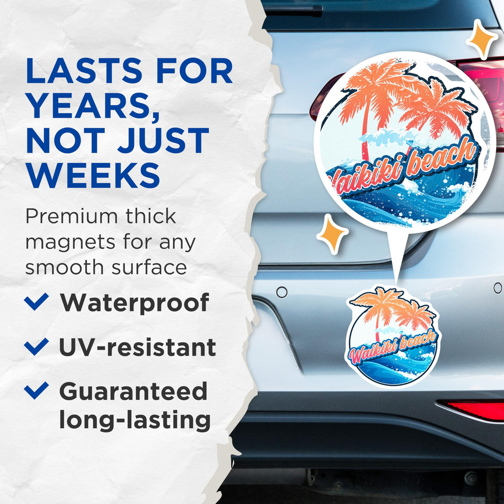 (2 Pack) Waikiki Beach Magnets - Island Getaway - Tropical Magnets for Fridge - 5" On Longest Side - Premium Magnet - for Cars, Refrigerators, Toolboxes, Lockers - Made in USA - MAG17867