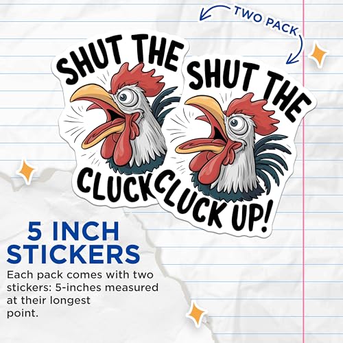 (2 Pack) Funny Rooster Stickers - Sarcastic Animal Stickers - Humorous Chicken Decal - 5" On Longest Side - Sticks to Smooth Flat Surfaces - Made in USA - BMCS4546