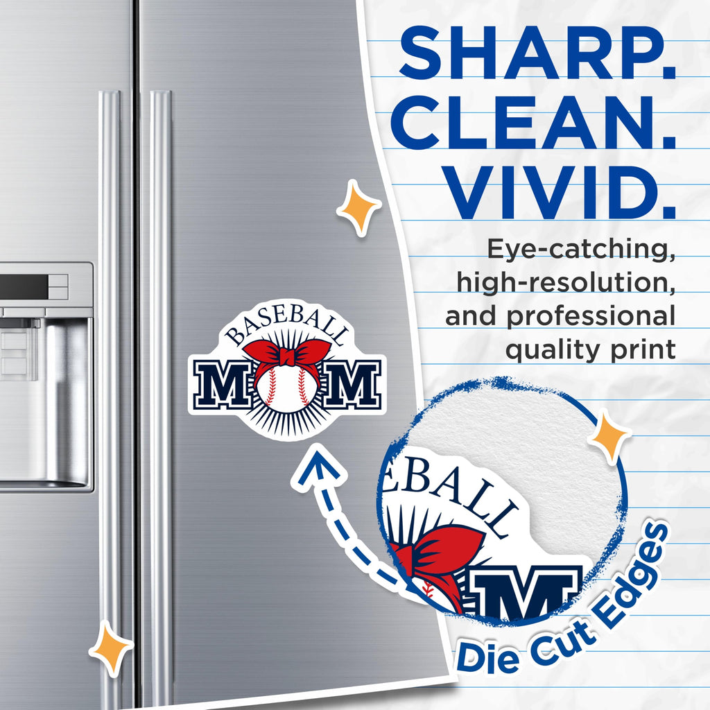 (2 Pack) Baseball Mom Magnets - Sports Mom Decor - Team Mom Fan Magnet - 5" On Longest Side - Premium Magnet - for Cars, Refrigerators, Toolboxes, Lockers - Made in USA - MAG17407