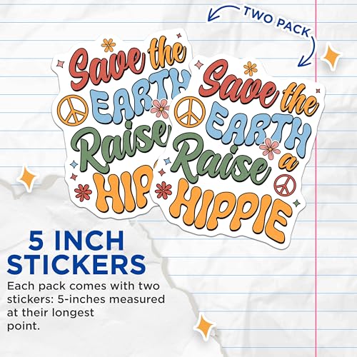 (2 Pack) Save The Earth Stickers - Raise a Hippie - 5" On Longest Side - Sticks to Smooth Flat Surfaces - Made in USA - BMCS8883 - BMCS8883