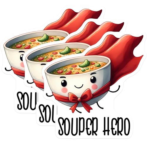 (3 Pack) Souper Hero Decals - Funny Food Decal - Soup Lover Decals - 3 Inches On Longest Side - Easy Peel & Apply - Made in USA - 3MCS6363