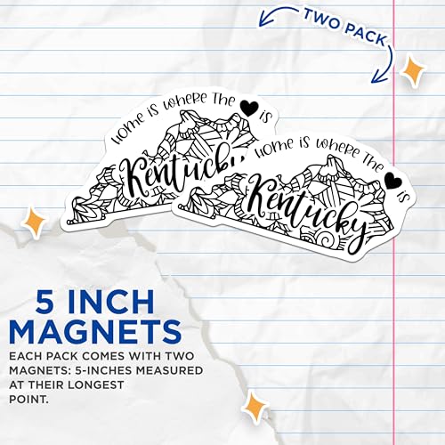 (2 Pack) Home is Where The Heart is Kentucky Magnets Magnets - Decorative State Pride - Unique Art Magnet Decor - 5" On Longest Side - Made in USA - Sticks to Refrigerators & Metal Surfaces - MAG9063