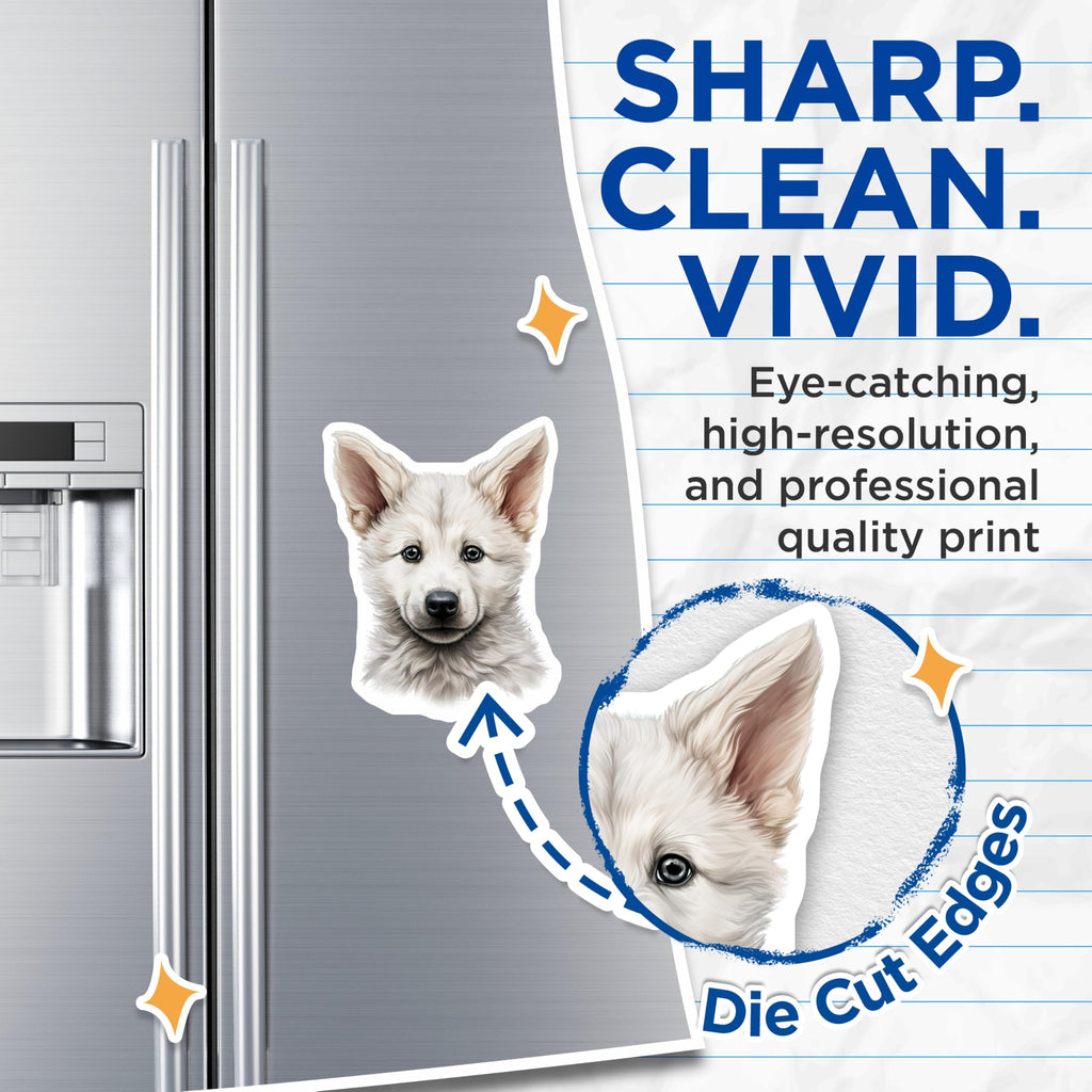 (2 Pack) White Puppy Magnets - Adorable Dog Art Decor - Cute Canine Refrigerator Decal - Pet Animal Lover Collectibles - 5 Inches On Longest Side - Thick Durable Magnet - Made in USA - MAG24217