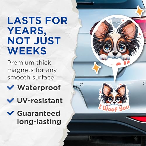 (2 Packs) I Woof You Papillon Dog Breed Magnets - Papillon Magnets - 5 Inches On Longest Side - Premium Magnet - for Fridges, Toolboxes, Cars - Made in USA - MAG2533