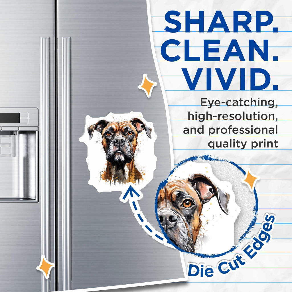 (2 Pack) Boxer Dog Magnets - Watercolor Dog Art - Pet Lover Decor - Unique Dog Breed Collectible - 5 Inches On Longest Side - Thick Durable Magnet - Made in USA - MAG23974