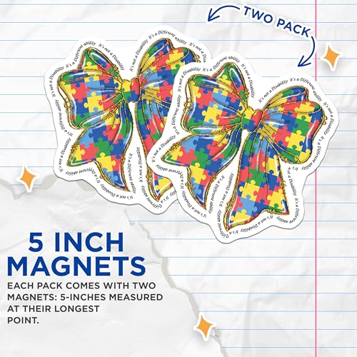 (2 Pack) Puzzle Bow Magnets Magnets - Autism Awareness - Special Needs Support - 5" On Longest Side - Made in USA - Sticks to Refrigerators & Metal Surfaces - MAG8640