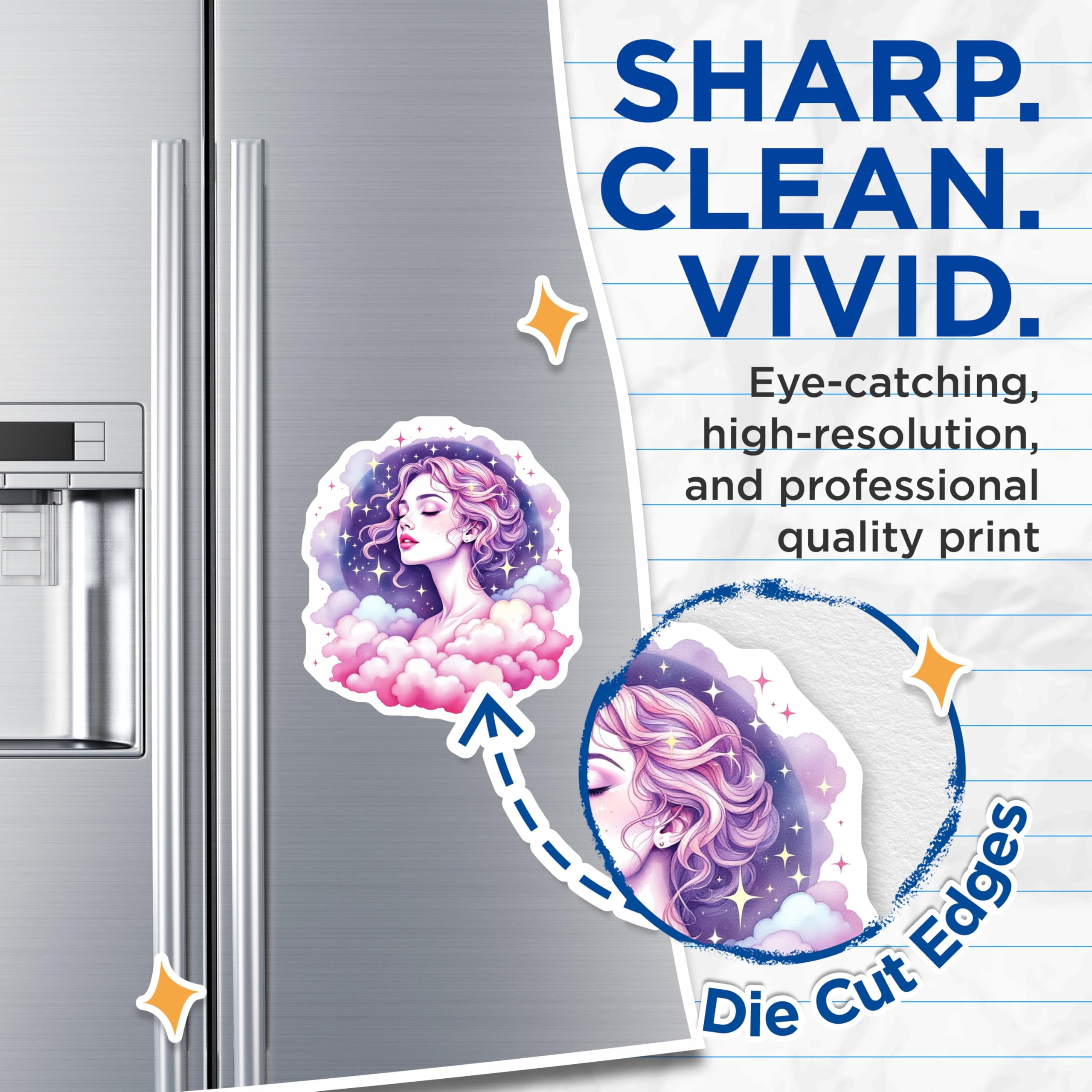 (2 Pack) Dreamy Girl Magnets - Celestial Woman Art - Pink Cloud Decor Magnets - 5" On Longest Side - Premium Magnet - for Cars, Refrigerators, Toolboxes, Lockers - Made in USA - MAG14843