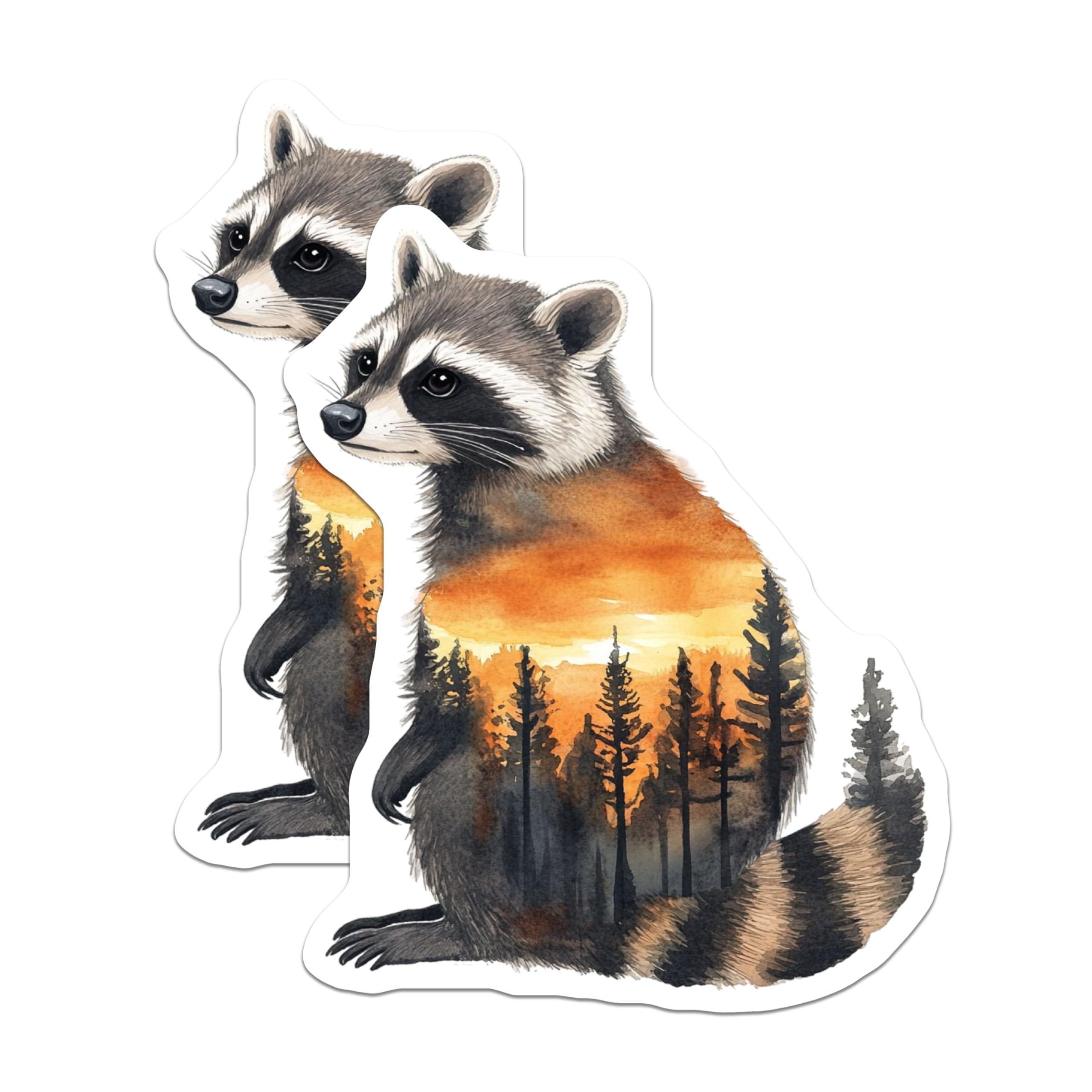 (2 Pack) Raccoon Magnets - Forest Sunset Art - Animal Fridge Decor - 5" On Longest Side - Premium Magnet - for Cars, Refrigerators, Toolboxes, Lockers - Made in USA - MAG15272