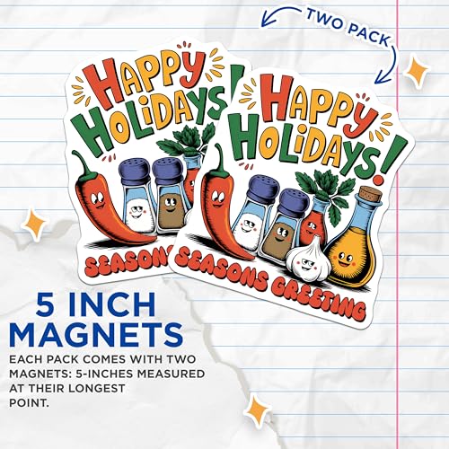 (2 Pack) Happy Holidays Magnets - Seasons Greetings - Holiday Season Decor - 5" On Longest Side - for Cars, Fridges, Toolboxes - Made in USA - MAG7622