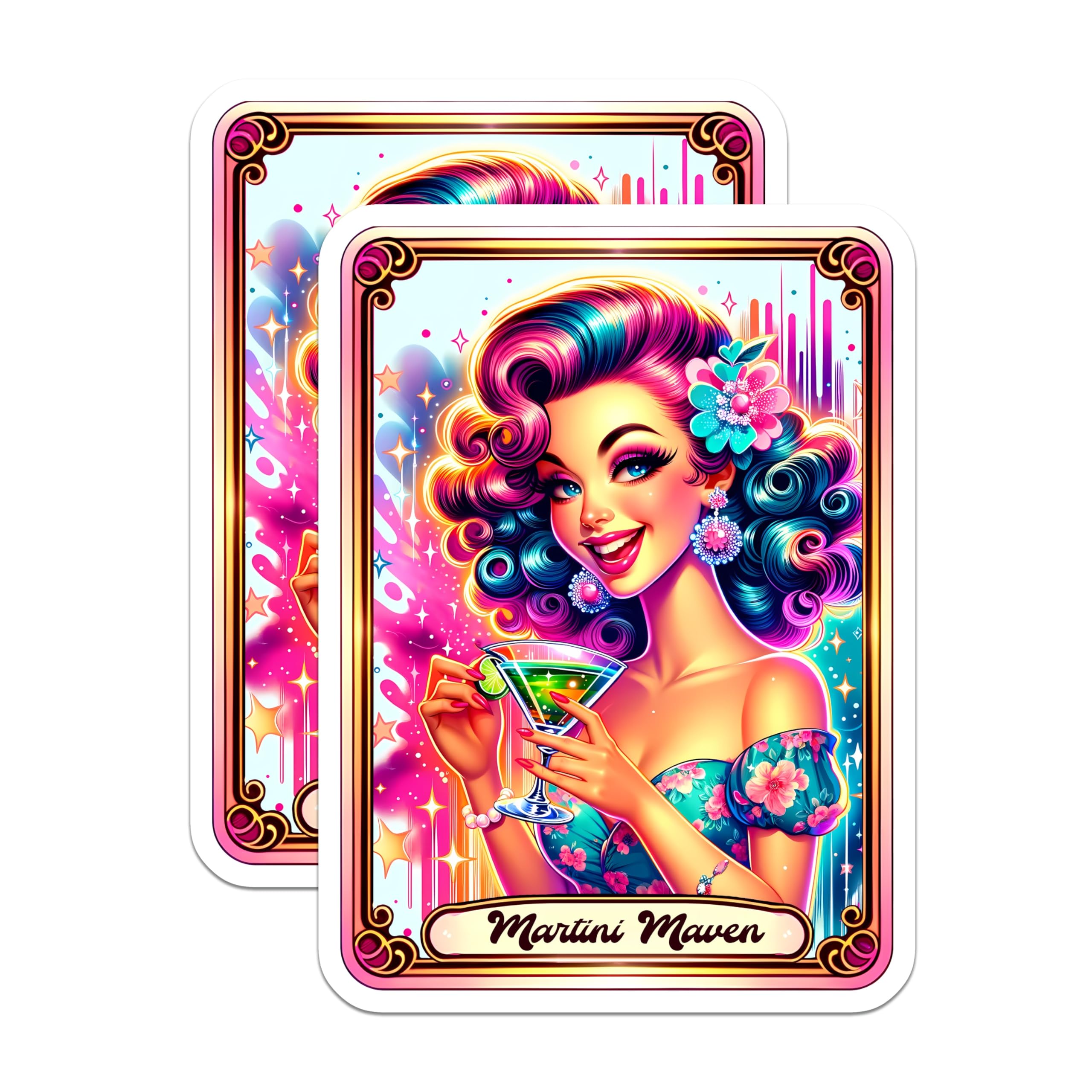 (2 Pack) Martini Maven Magnets - Vibrant Cocktail Art Decor - Retro Pinup Kitchen Accents - Bar Area Fun - 5 Inches On Longest Side - Thick Durable Magnet - Made in USA - MAG22782