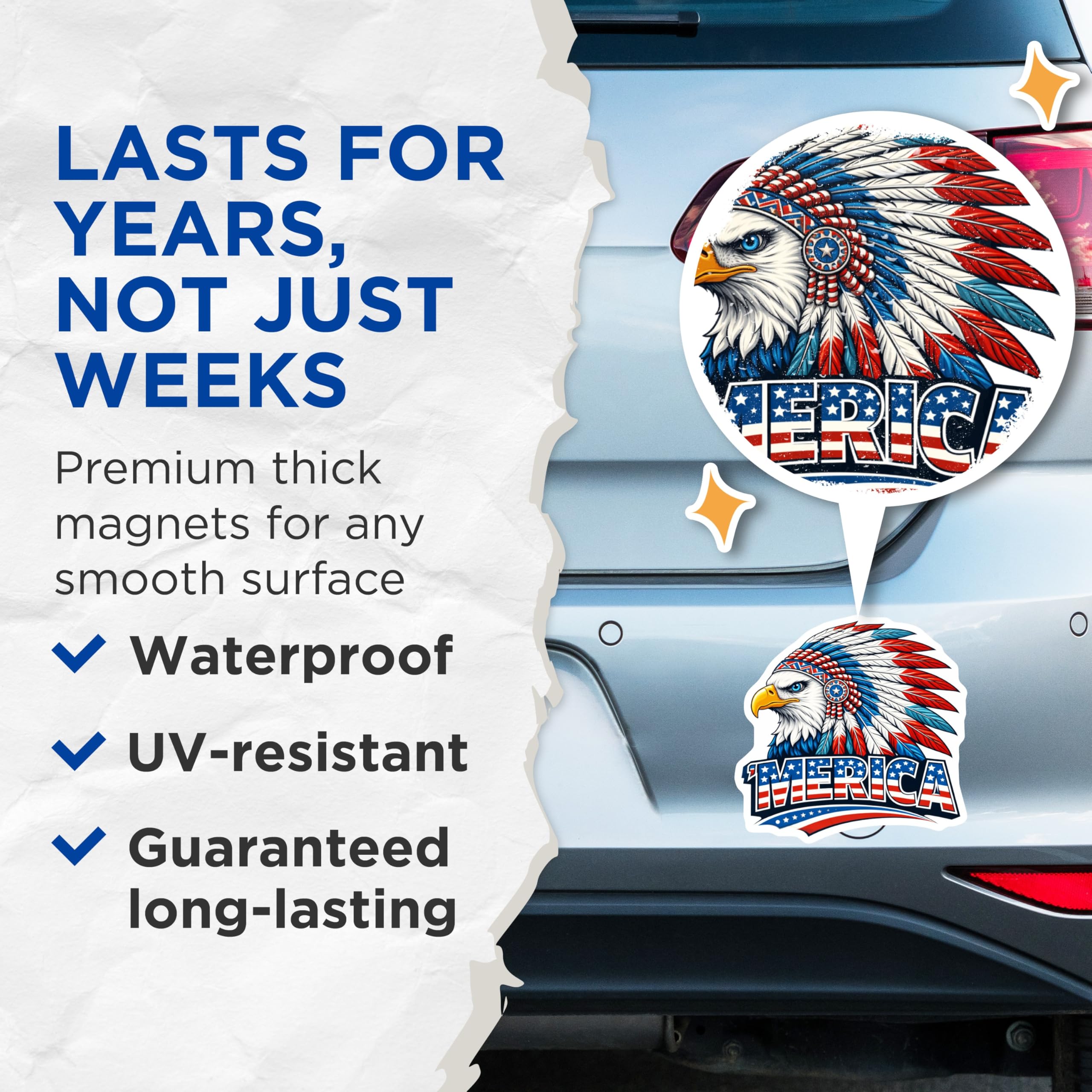 (2 Pack) Merica Eagle Head Magnets - Patriotic American Symbol - USA Pride Fridge Locker Decor - 5 Inches On Longest Side - Thick Durable Magnet - Made in USA - MAG20726
