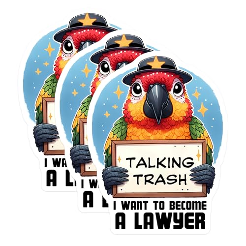 (3 Pack) Parrot Lawyer Decals - Talking Trash - Funny Bird Stickers - 3 Inches On Longest Side - Easy Peel & Apply - Made in USA - 3MCS2506