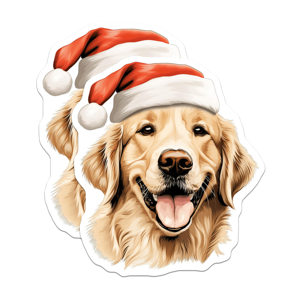 (2 Pack) Golden Retriever Santa Magnets - Christmas Dog Decor - Holiday Pet Owner Accessory - 5 Inches On Longest Side - Thick Durable Magnet - Made in USA - MAG28119
