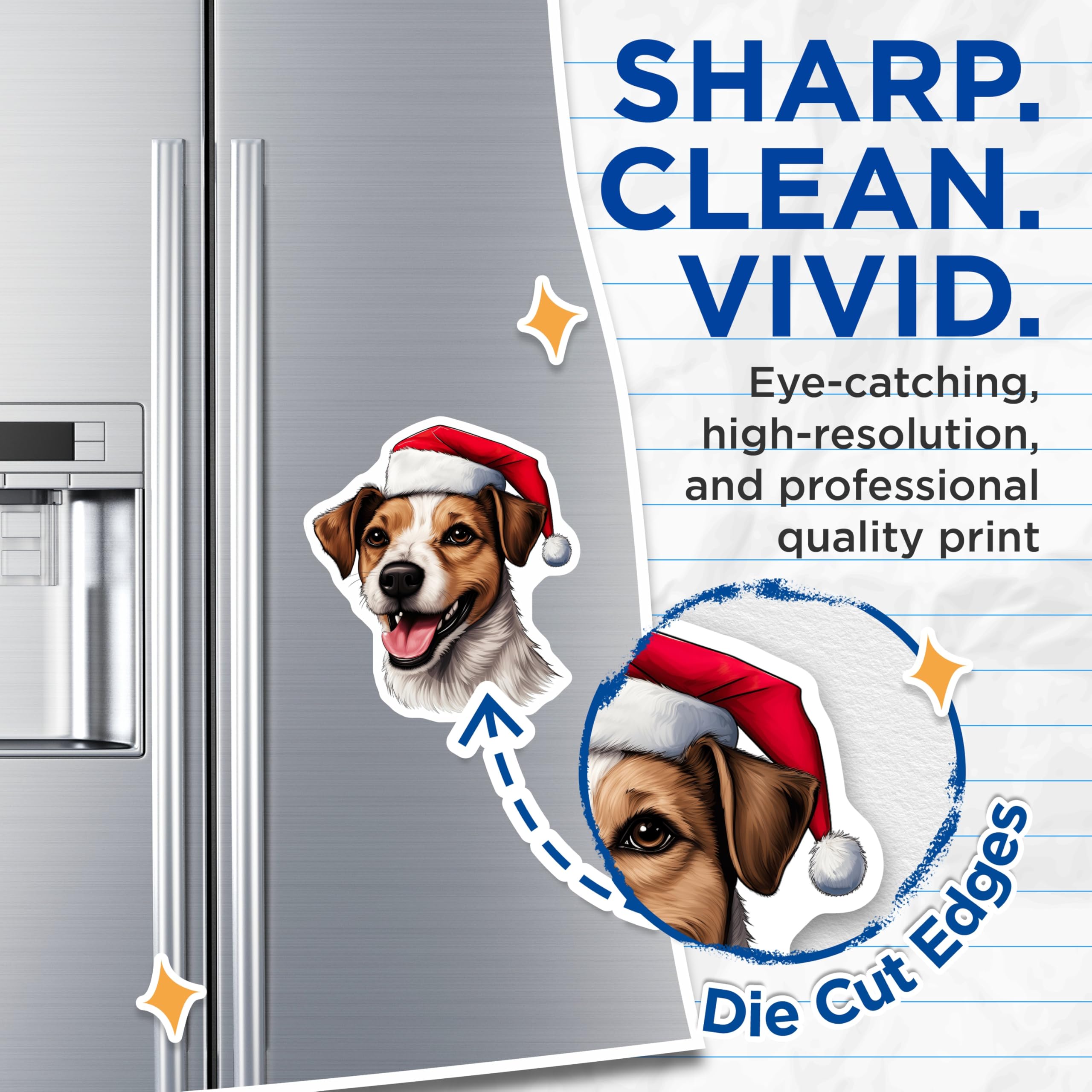(2 Pack) Jack Russell Christmas Magnets - Santa Hat Dog Holiday Decor - Pet Lover Fridge Display - 5 Inches On Longest Side - Thick Durable Magnet - Made in USA - MAG29805