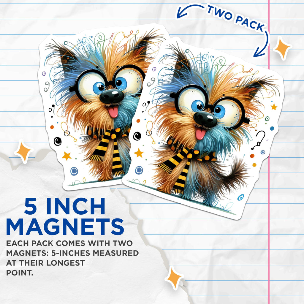 (2 Pack) Dog with Glasses Magnets - Cute Cartoon Puppy - Animal Lover Fridge Decor - 5 Inches On Longest Side - Thick Durable Magnet - Made in USA - MAG27742