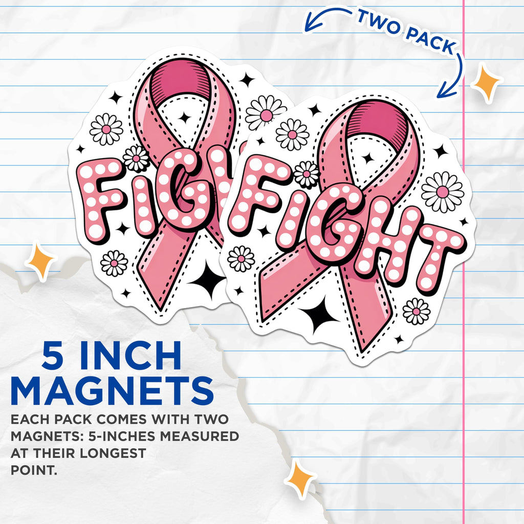 (2 Pack) Pink Ribbon Fight Magnets - Breast Cancer Awareness - Hope Decoration - 5" On Longest Side - Premium Magnet - for Cars, Refrigerators, Toolboxes, Lockers - Made in USA - MAG17015