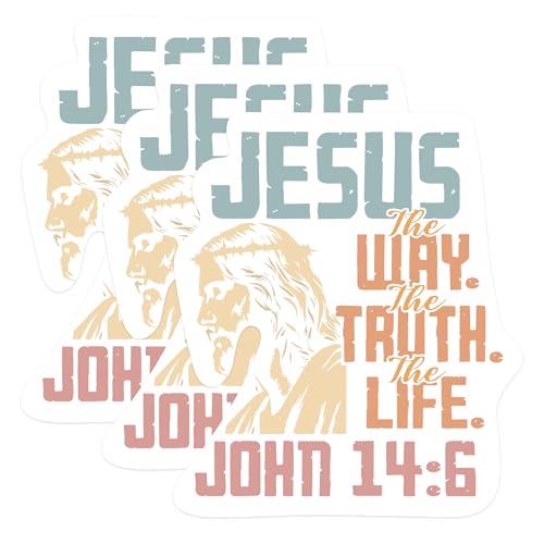 (3 Pack) Jesus Christ Decals - The Way Truth Life - Religious Laptop Decal - 3 Inches On Longest Side - Easy Peel & Apply - Made in USA - 3MCS1080