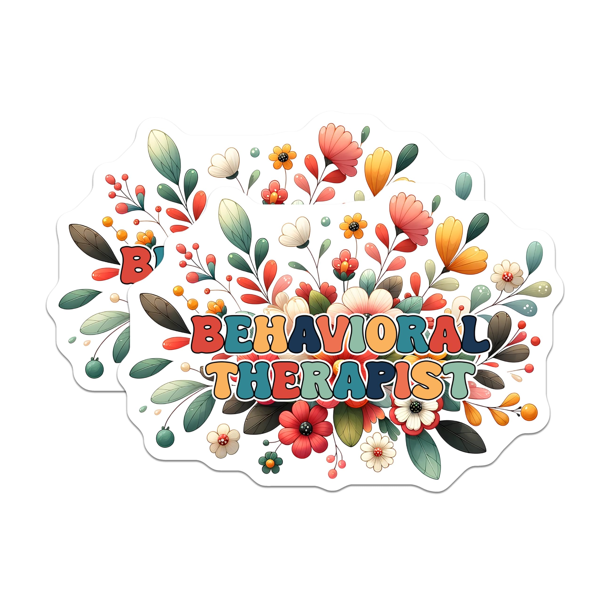 (2 Pack) Behavioral Therapist Stickers - Mental Health Professional Stickers - Colorful Floral Therapy Stickers - 5" On Longest Side - Sticks to Any Smooth Flat Surface - Made in USA - BMCS3171