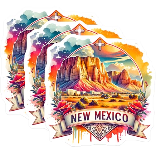 (3 Pack) New Mexico Decals - Southwest Stickers - Laptop Decal - Desert Sticker- 3 Inches On Longest Side - Easy Peel & Apply - Made in USA - 3MCS5851