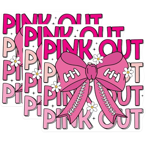 (3 Pack) Pink Out Decals - Pink Ribbon Decals - Softball Ribbon Stickers - 3 Inches On Longest Side - Easy Peel & Apply - Made in USA - 3MCS1038