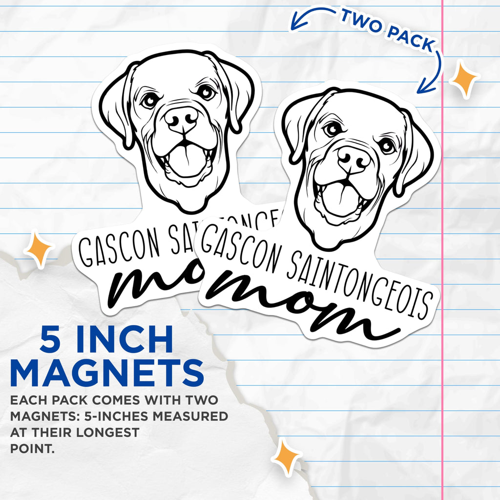 (2 Pack) Gascon Saintongeois Mom Magnets - Dog Breed Lover Decor - Pet Parent Accessory for Fridge - 5 Inches On Longest Side - Thick Durable Magnet - Made in USA - MAG27040