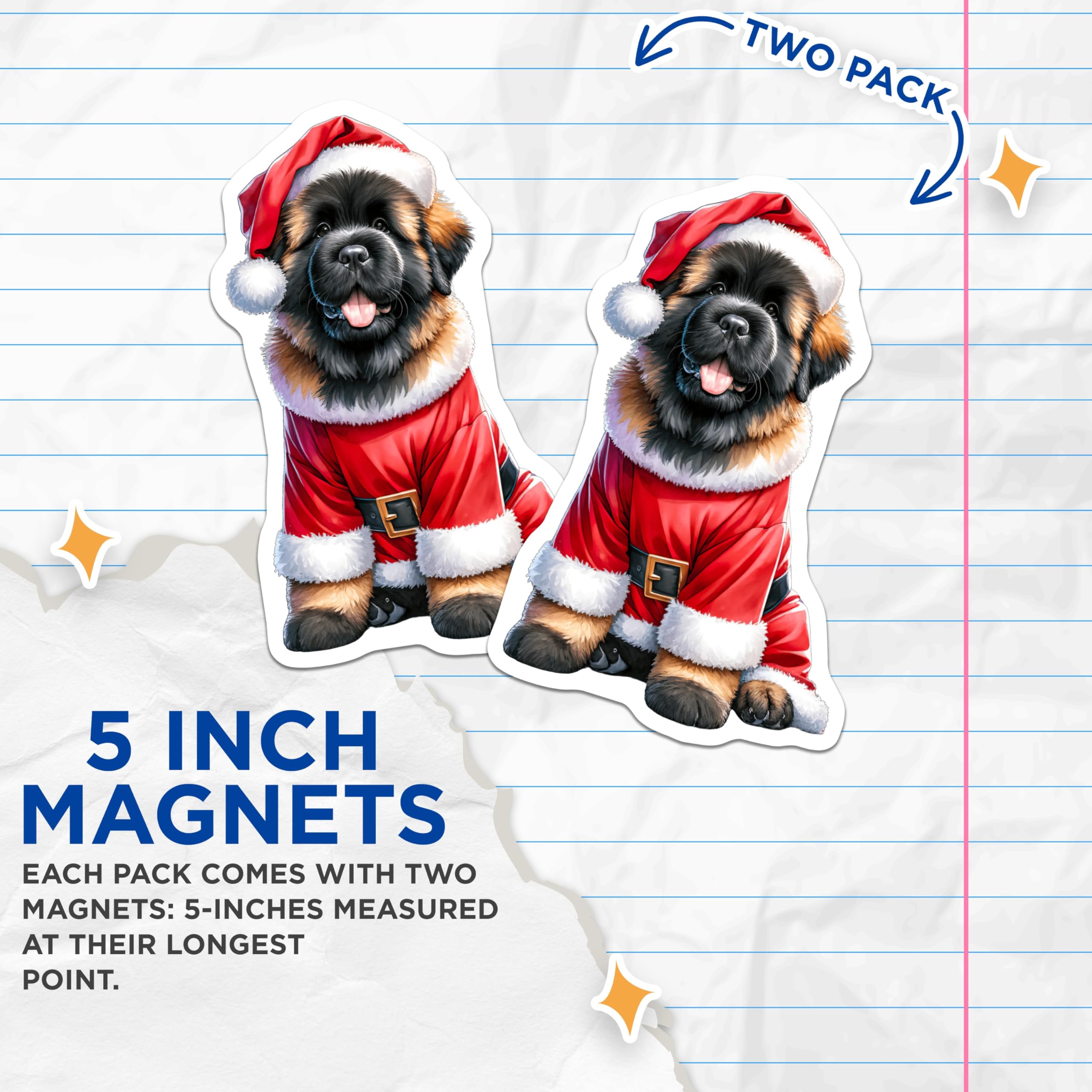 (2 Pack) Christmas Puppy Magnets - Santa Dog Decor - Holiday Pet Refrigerator - 5 Inches On Longest Side - Thick Durable Magnet - Made in USA - MAG28298