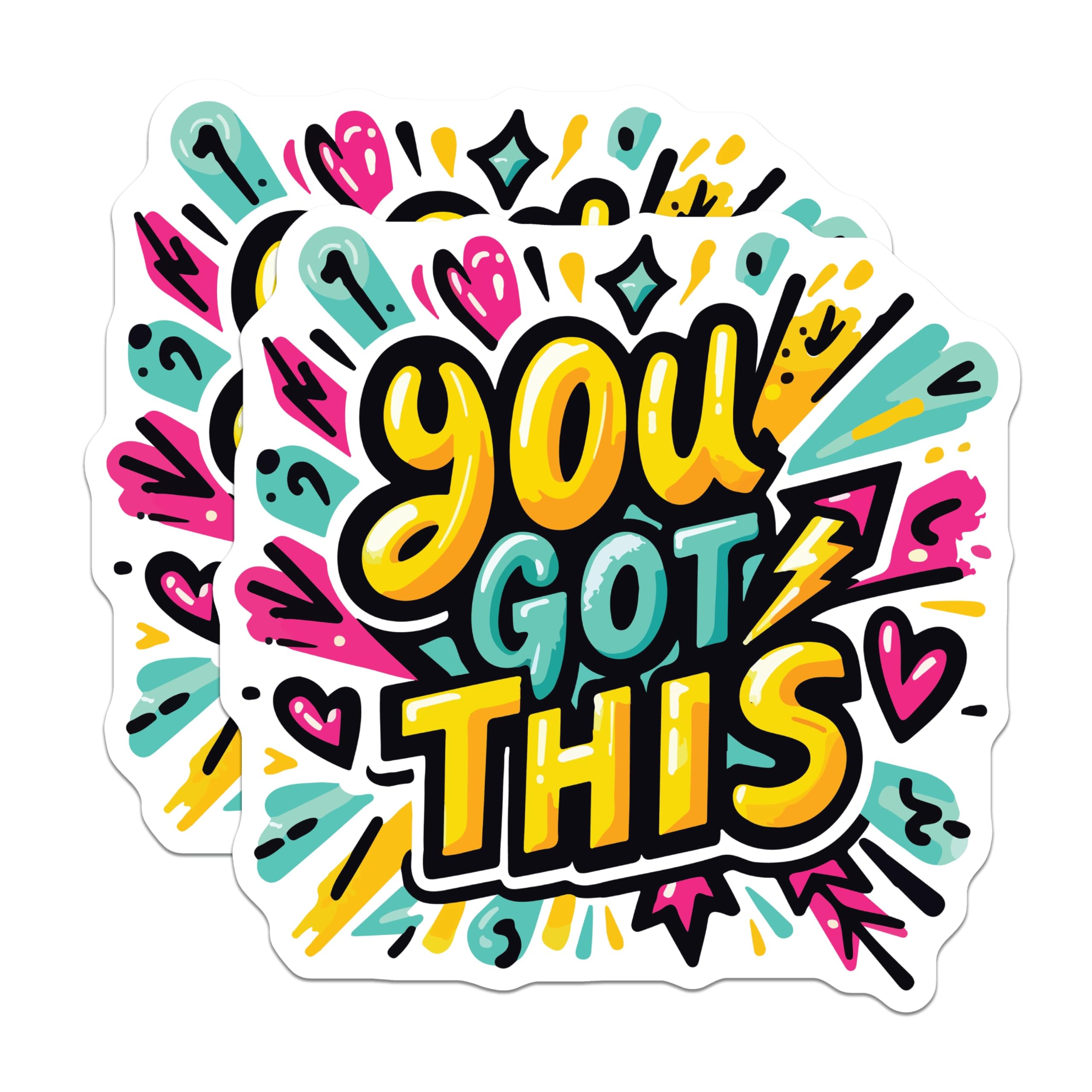 (2 Pack) You Got This Magnets - Vibrant Pop Art Inspirational Quote Decor - Empowering Refrigerator Locker Accessory - 5 Inches On Longest Side - Thick Durable Magnet - Made in USA - MAG19580
