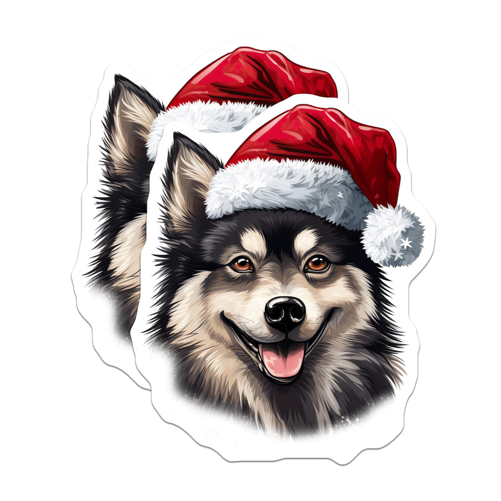 (2 Pack) Christmas Dog Magnets - Smiling Husky Malamute Lover - Santa Hat Pet Fridge Decor - 5 Inches On Longest Side - Thick Durable Magnet - Made in USA - MAG27817