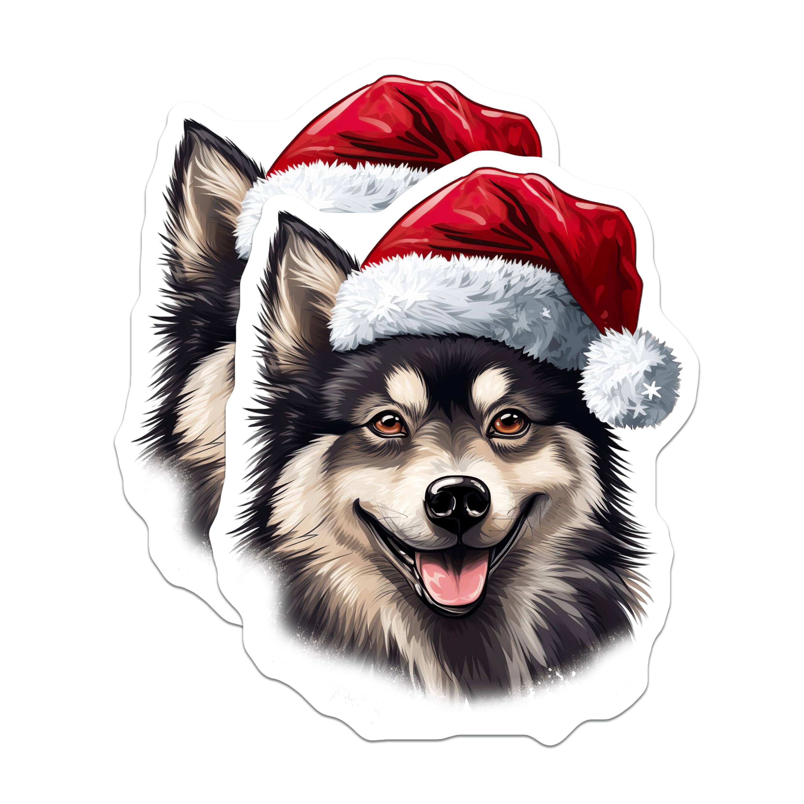(2 Pack) Christmas Dog Magnets - Smiling Husky Malamute Lover - Santa Hat Pet Fridge Decor - 5 Inches On Longest Side - Thick Durable Magnet - Made in USA - MAG27817