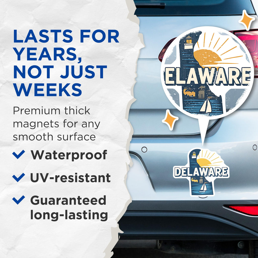 (2 Pack) Delaware Magnets - State Souvenir - Coastal Decor - 5" On Longest Side - Premium Magnet - for Cars, Refrigerators, Toolboxes, Lockers - Made in USA - MAG18114