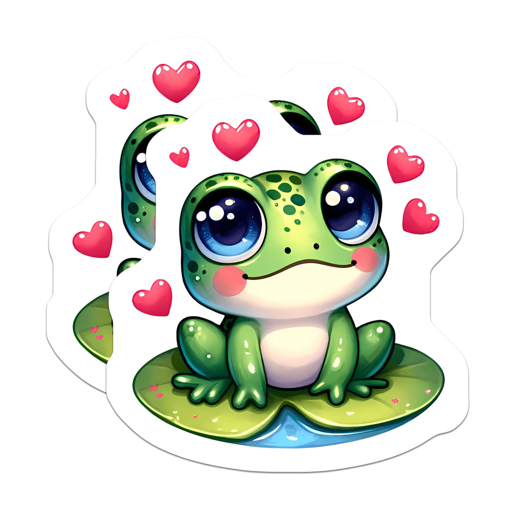 (2 Pack) Kawaii Frog Magnets - Adorable Lilypad Creature - Sweet Heart Accents Decor - 5 Inches On Longest Side - Thick Durable Magnet - Made in USA - MAG22517