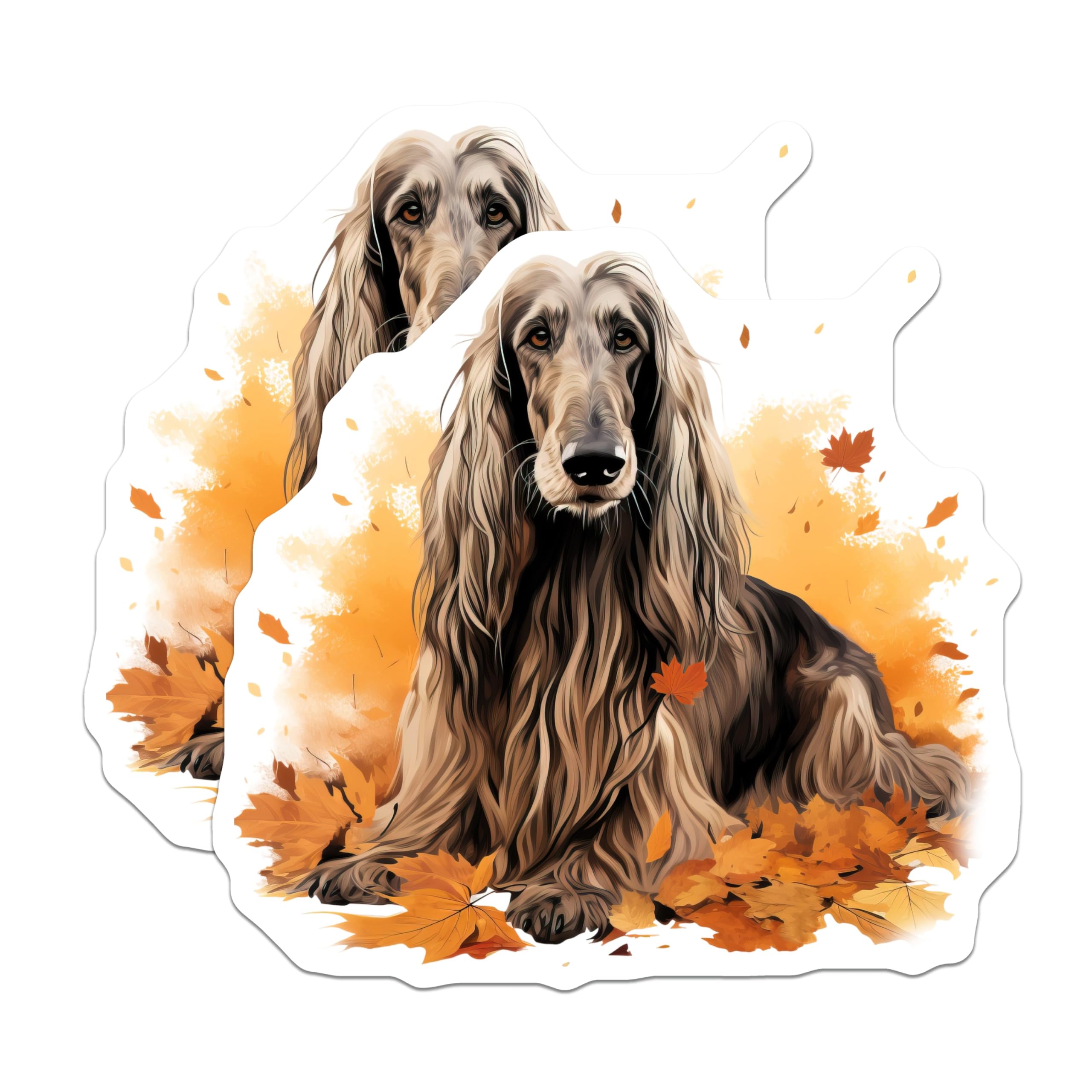 (2 Pack) Afghan Hound Magnets - Autumn Fall Leaves - Dog Breed Art Decor - 5 Inches On Longest Side - Thick Durable Magnet - Made in USA - MAG23581