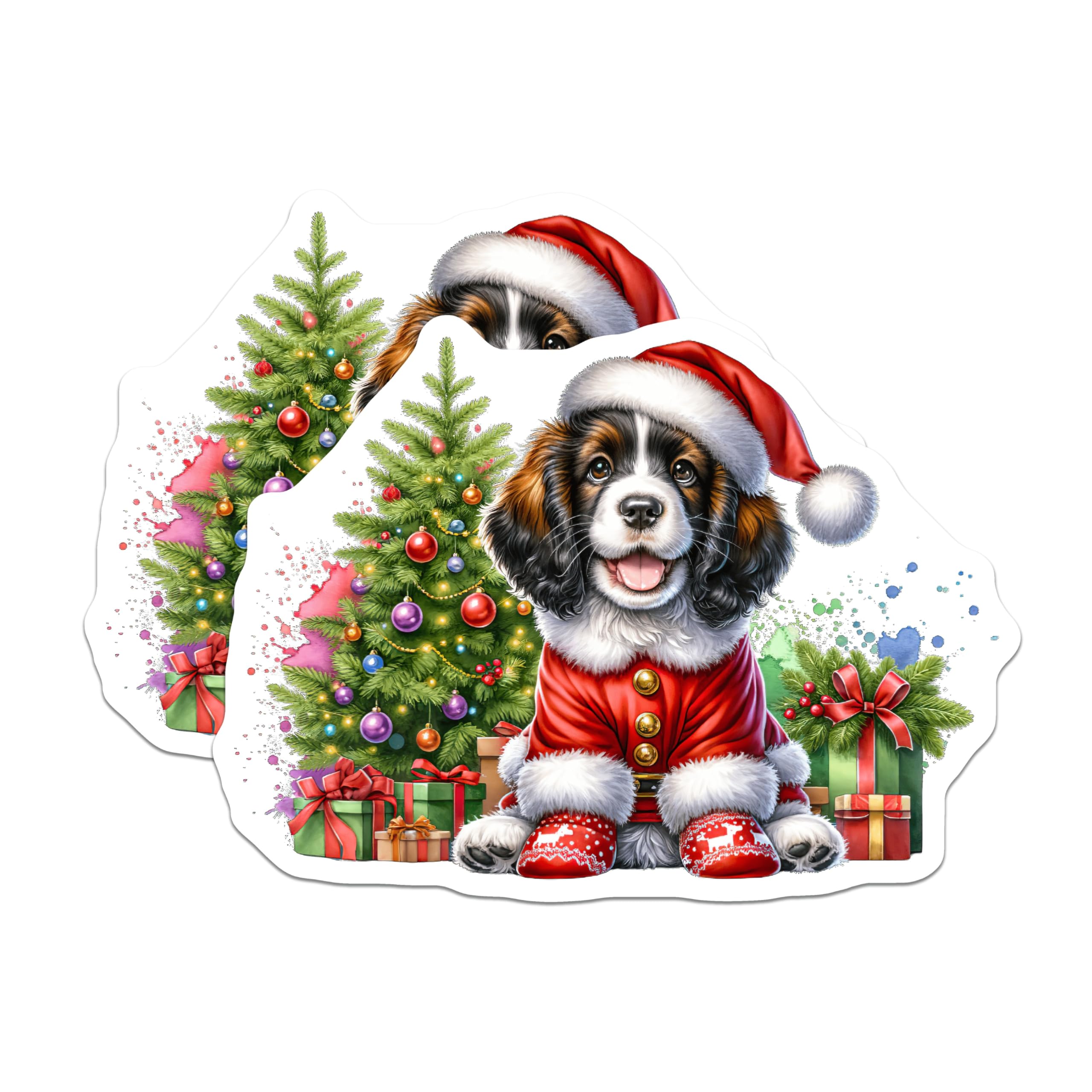 (2 Pack) Cute Christmas Dog Magnets - Santa Puppy Decor - Holiday Kitchen Refrigerator Art - 5 Inches On Longest Side - Thick Durable Magnet - Made in USA - MAG27350