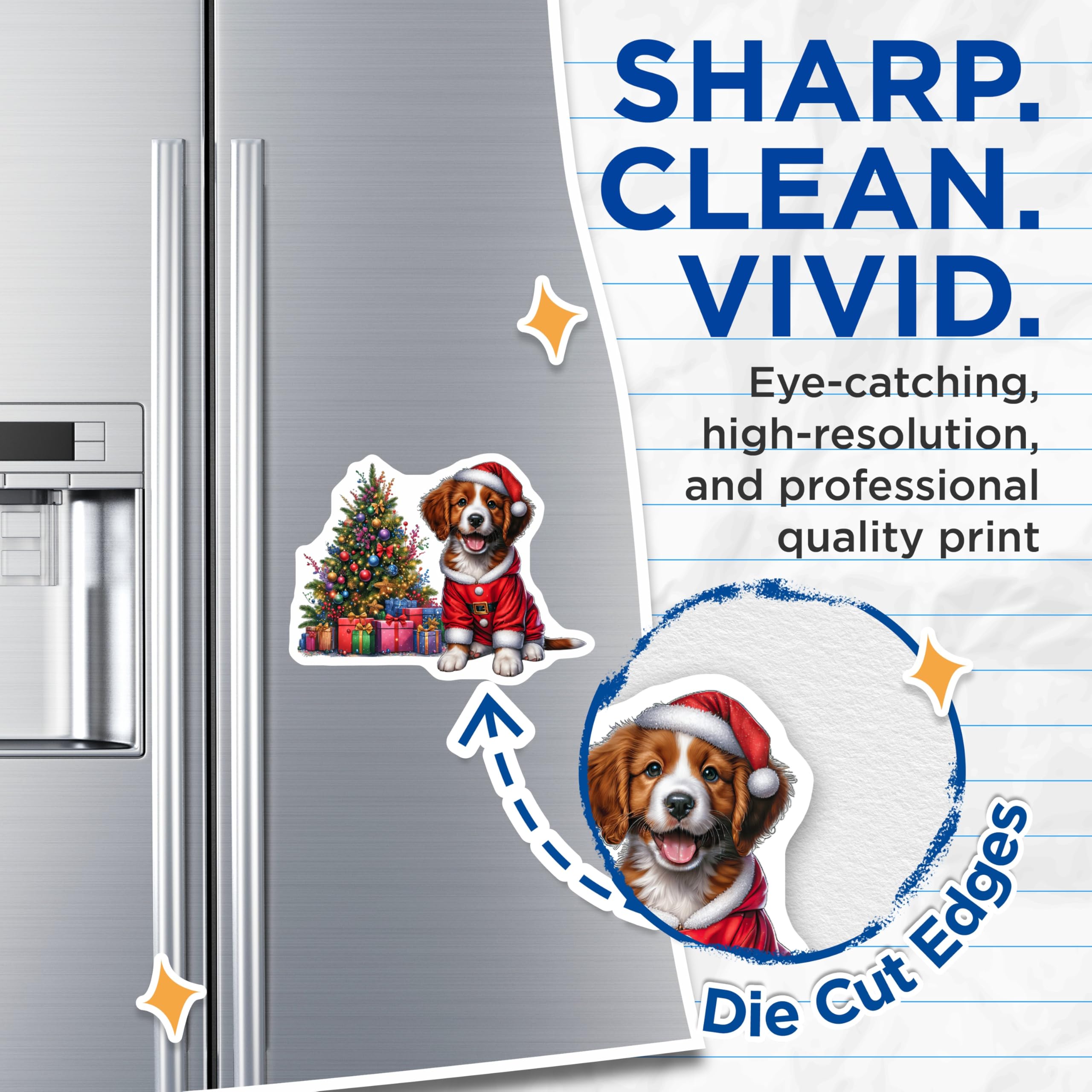 (2 Pack) Santa Puppy Christmas Magnets - Cute Dog Holiday Refrigerator Decor - Xmas Pet Owner Present - 5 Inches On Longest Side - Thick Durable Magnet - Made in USA - MAG29511