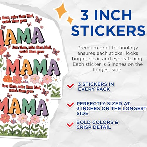 (3 Pack) Mama Flower Decals - Motherhood Stickers - Laptop Decal - Floral Decal - 3 Inches On Longest Side - Easy Peel & Apply - Made in USA - 3MCS2685