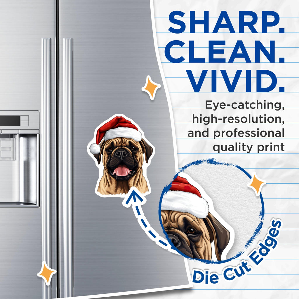 (2 Pack) Bullmastiff Santa Dog Magnets - Christmas Pet Holiday Decor - Festive Animal Fridge Locker Magnet - 5 Inches On Longest Side - Thick Durable Magnet - Made in USA - MAG26309