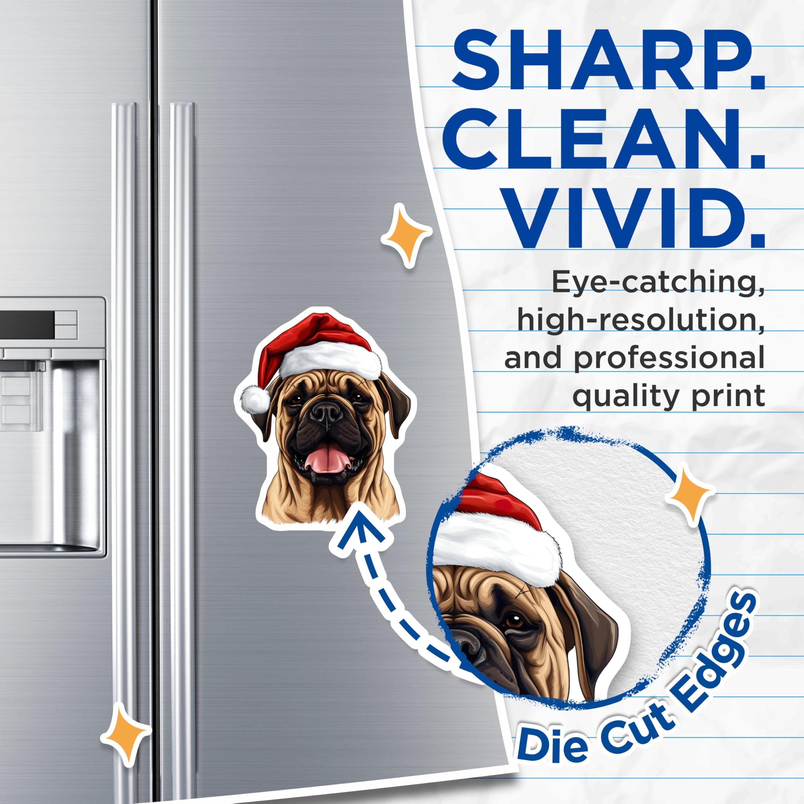 (2 Pack) Bullmastiff Santa Dog Magnets - Christmas Pet Holiday Decor - Festive Animal Fridge Locker Magnet - 5 Inches On Longest Side - Thick Durable Magnet - Made in USA - MAG26309