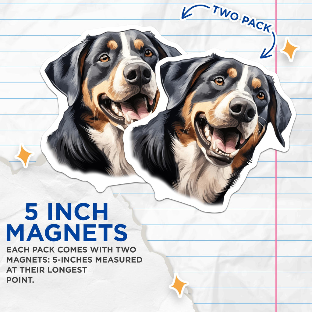 (2 Pack) Greater Swiss Dog Magnets - Bernese Mountain Dog Art - Happy Dog Owner Decor - 5 Inches On Longest Side - Thick Durable Magnet - Made in USA - MAG25489