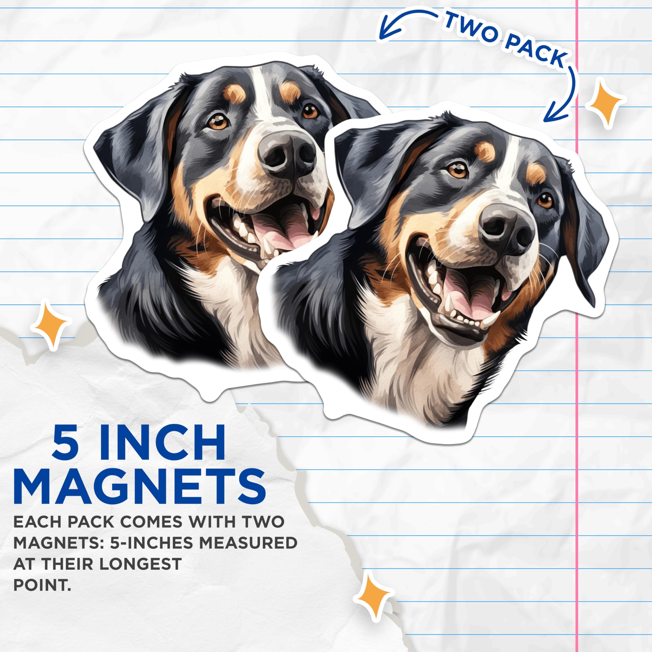 (2 Pack) Greater Swiss Dog Magnets - Bernese Mountain Dog Art - Happy Dog Owner Decor - 5 Inches On Longest Side - Thick Durable Magnet - Made in USA - MAG25489