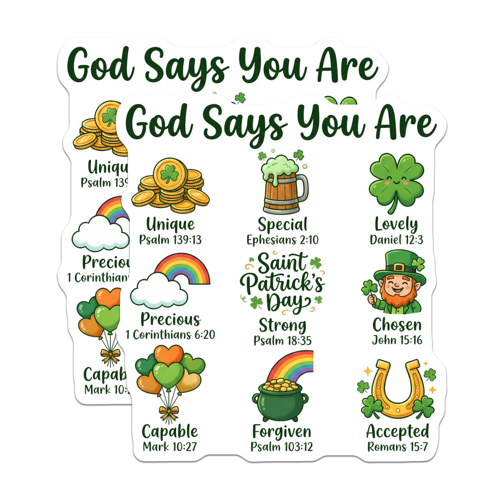 (2 Pack) Saint Patricks Day Stickers - Religious Irish - Christian Leprechaun Art- 5" On Longest Side - Sticks to Smooth Flat Surfaces - Made in USA - BMCS16928